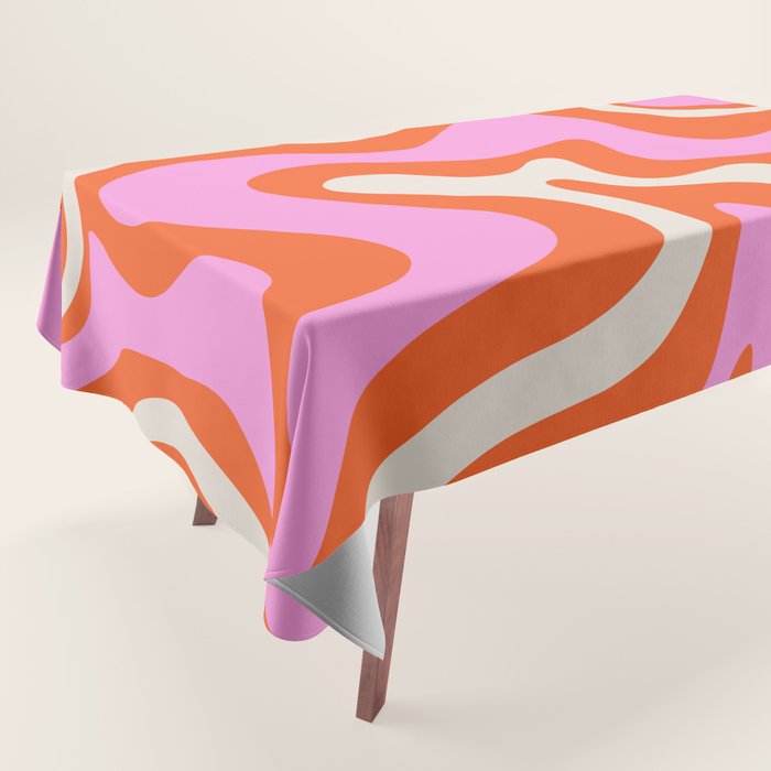 Retro Liquid Swirl Abstract Pattern Bright Pink Orange Cream Tablecloth Gallery Image 1