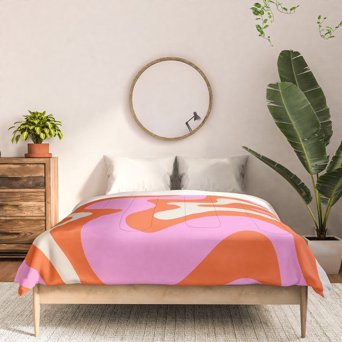 Retro Liquid Swirl Abstract Pattern Bright Pink Orange Cream Comforter Gallery Image 3