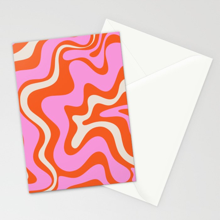 Retro Liquid Swirl Abstract Pattern Bright Pink Orange Cream Stationery Card Gallery Image 2
