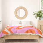 Retro Liquid Swirl Abstract Pattern Bright Pink Orange Cream Duvet Cover Gallery Image 3