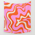 Retro Liquid Swirl Abstract Pattern Bright Pink Orange Cream Wall Tapestry Gallery Image 4
