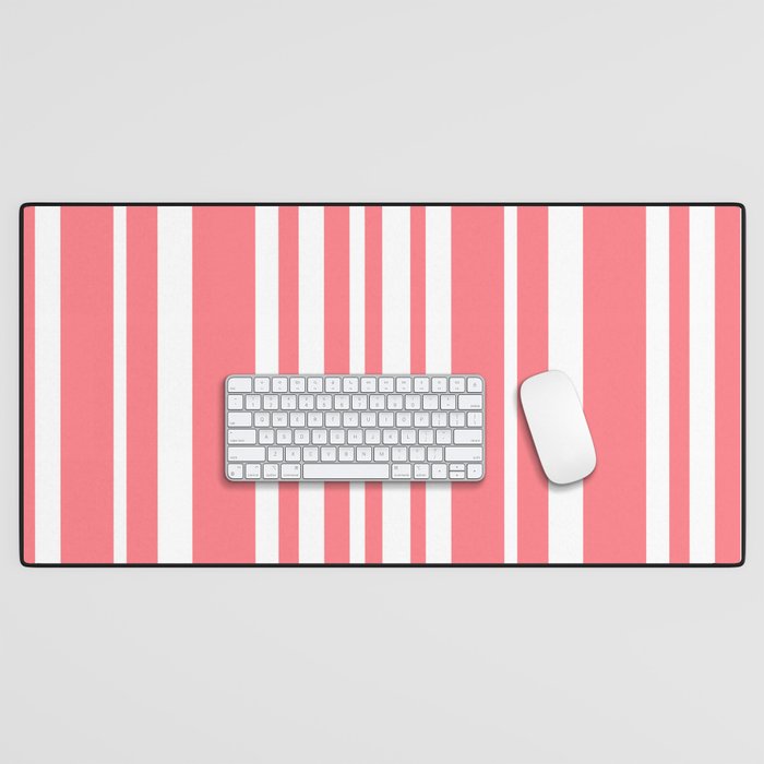 Classic Stripes XXXII - Coral Pink Desk Mat Gallery Image 1
