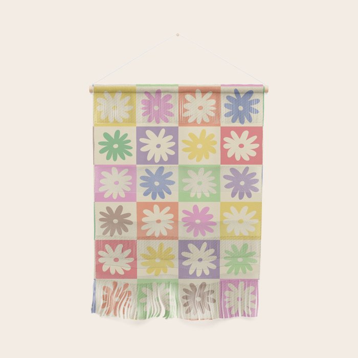 Colorful Flower Checkered Pattern Wall Hanging Gallery Image 1