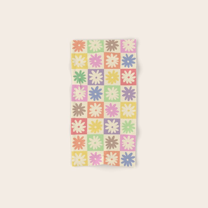 Colorful Flower Checkered Pattern Bath Towel Gallery Image 1