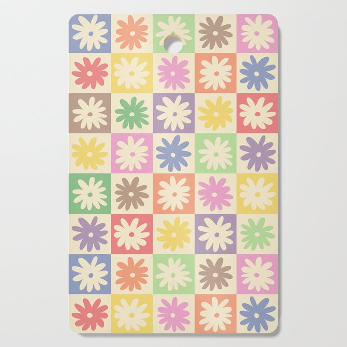 Colorful Flower Checkered Pattern Cutting Board Gallery Image 1
