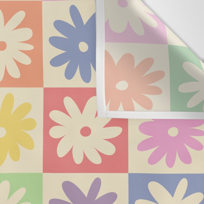 Colorful Flower Checkered Pattern Wall Tapestry Gallery Image 3