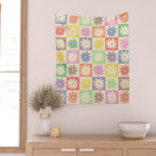 Colorful Flower Checkered Pattern Wall Tapestry Gallery Image 2