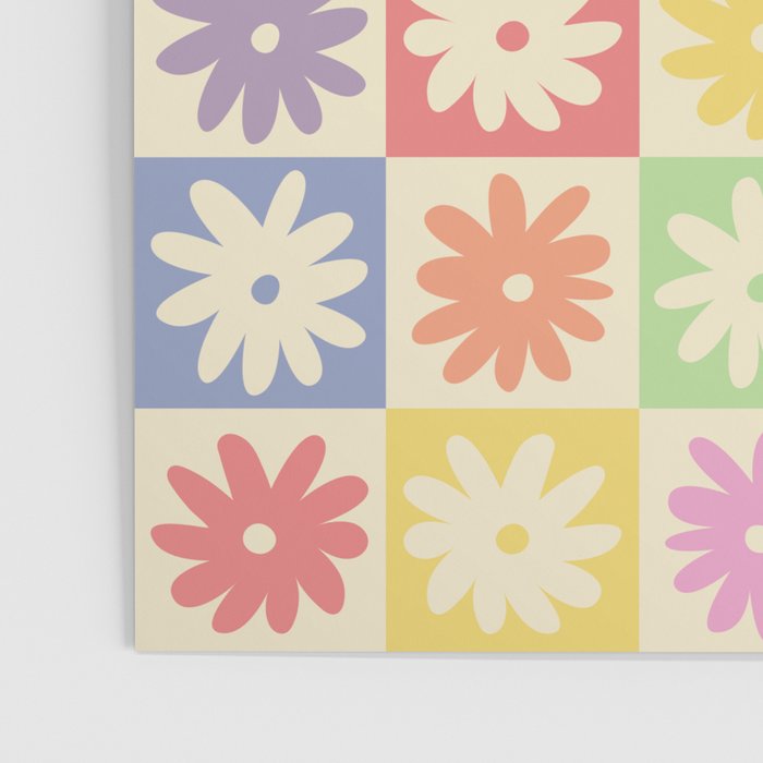 Colorful Flower Checkered Pattern Poster Gallery Image 3