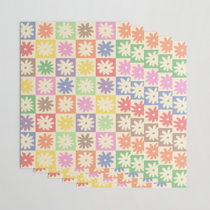 Colorful Flower Checkered Pattern Wrapping Paper Gallery Image 3
