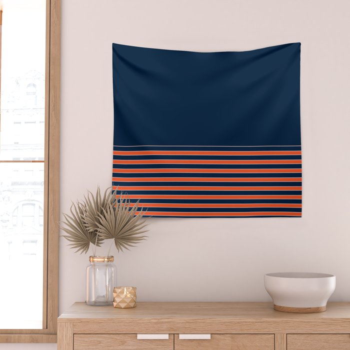 Minimal Indigo Orange Lines Wall Tapestry Gallery Image 2