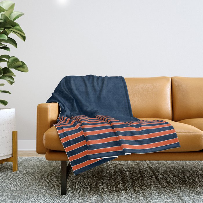 Minimal Indigo Orange Lines Throw Blanket Gallery Image 1