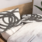 Black And White Minimalist Mid Century Abstract Ink Art Circle Swirls Black Circles Minimal Pillow Sham Gallery Image 2