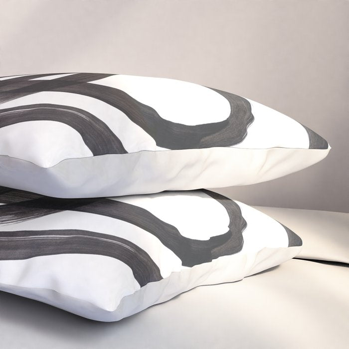 Black And White Minimalist Mid Century Abstract Ink Art Circle Swirls Black Circles Minimal Pillow Sham Gallery Image 3