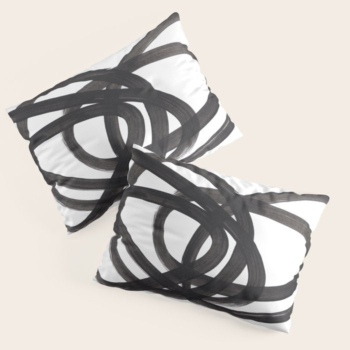 Black And White Minimalist Mid Century Abstract Ink Art Circle Swirls Black Circles Minimal Pillow Sham Gallery Image 3