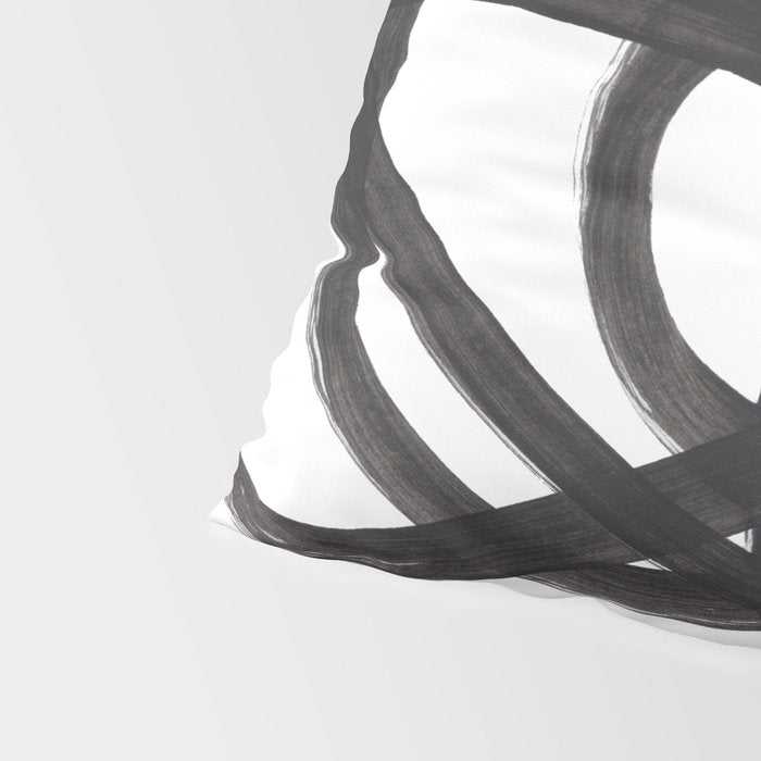 Black And White Minimalist Mid Century Abstract Ink Art Circle Swirls Black Circles Minimal Pillow Sham Gallery Image 4