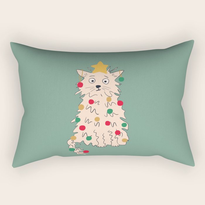 Christmas tree cat drawing Rectangular Pillow Gallery Image 1