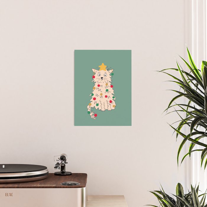 Christmas tree cat drawing Poster Gallery Image 2