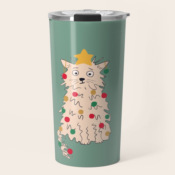 Christmas tree cat drawing Travel Mug Gallery Image 1
