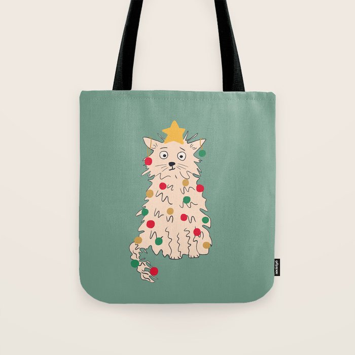 Christmas tree cat drawing Tote Bag Gallery Image 1