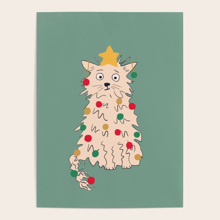 Christmas tree cat drawing Poster Gallery Image 4