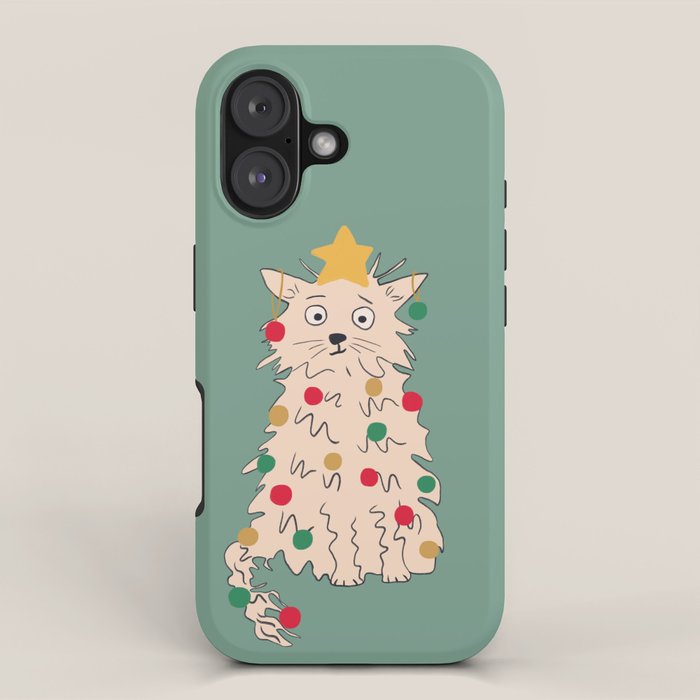 Christmas tree cat drawing iPhone Case Gallery Image 1
