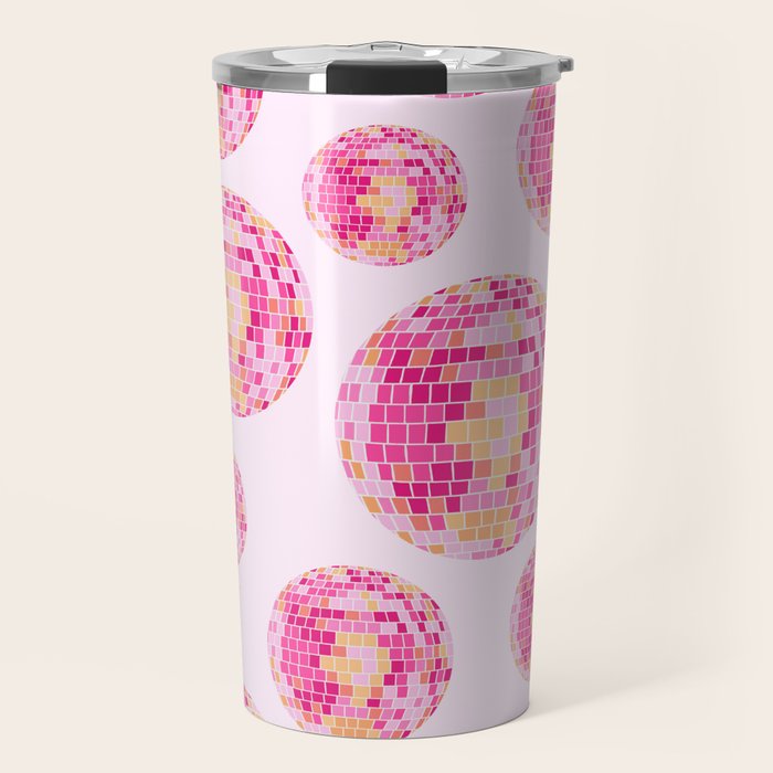 Disco Balls Illustration (Pink/Yellow Palette) Travel Mug Gallery Image 1