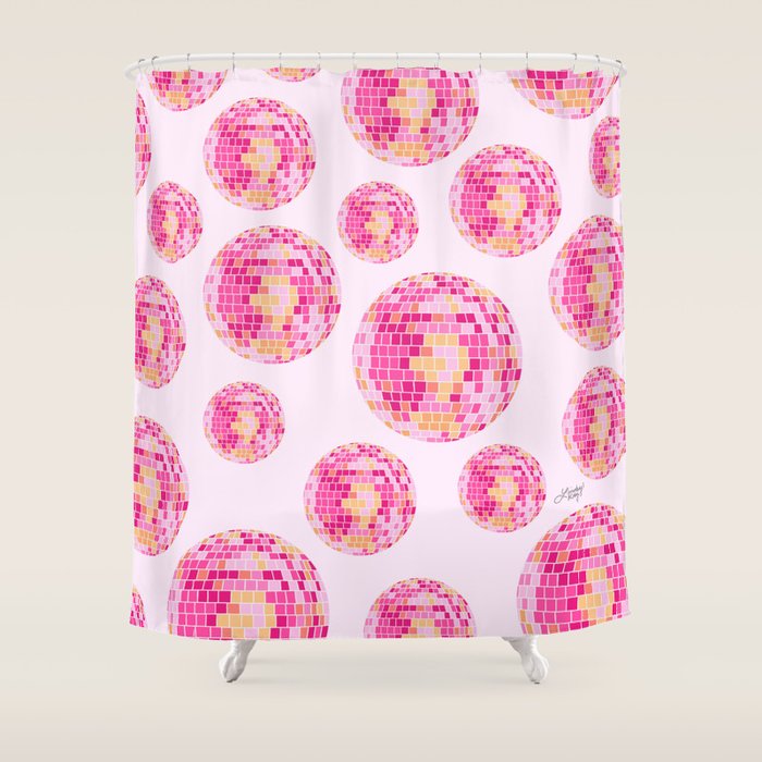 Disco Balls Illustration (Pink/Yellow Palette) Shower Curtain Gallery Image 1
