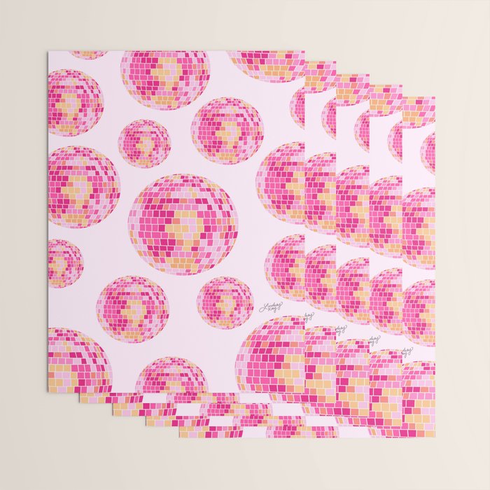 Disco Balls Illustration (Pink/Yellow Palette) Wrapping Paper Gallery Image 3