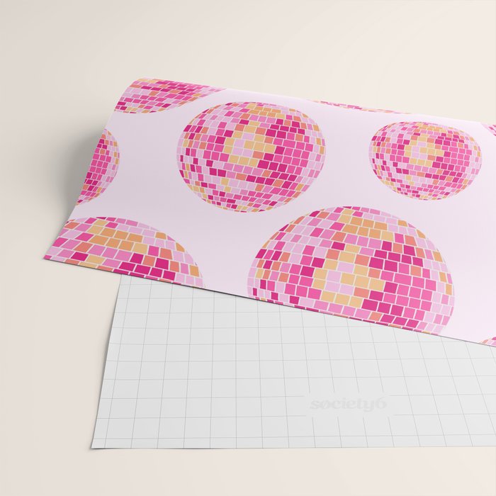 Disco Balls Illustration (Pink/Yellow Palette) Wrapping Paper Gallery Image 2