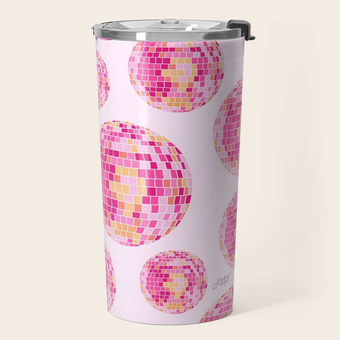 Disco Balls Illustration (Pink/Yellow Palette) Travel Mug Gallery Image 2