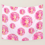Disco Balls Illustration (Pink/Yellow Palette) Wall Tapestry Gallery Image 4