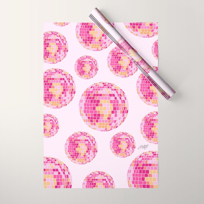 Disco Balls Illustration (Pink/Yellow Palette) Wrapping Paper Gallery Image 1
