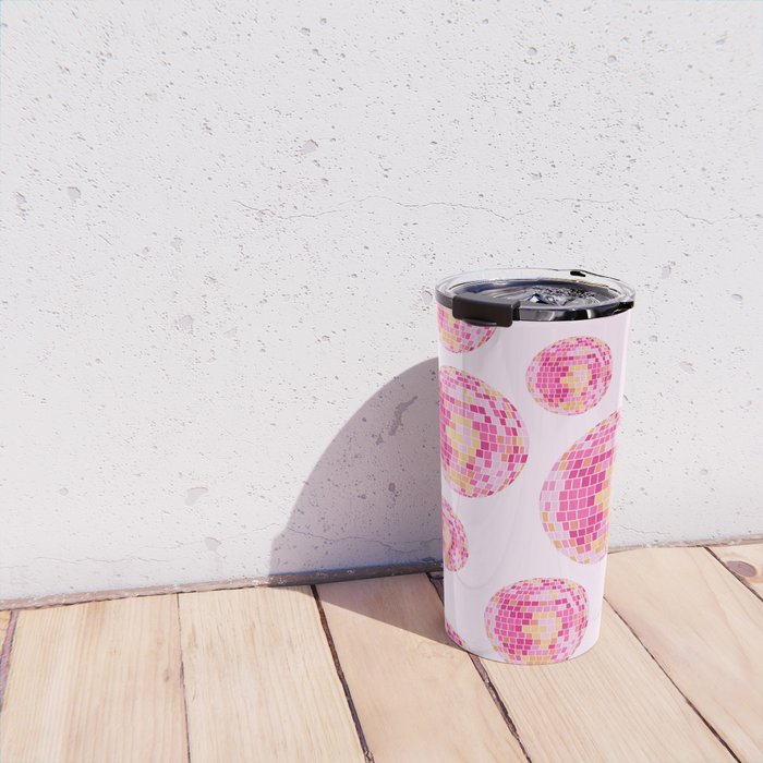 Disco Balls Illustration (Pink/Yellow Palette) Travel Mug Gallery Image 4
