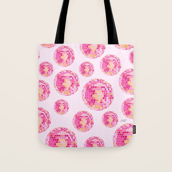 Disco Balls Illustration (Pink/Yellow Palette) Tote Bag Gallery Image 1