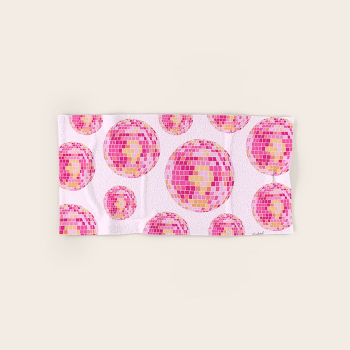 Disco Balls Illustration (Pink/Yellow Palette) Bath Towel Gallery Image 1