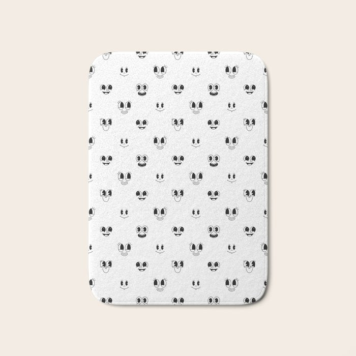 Funny vintage cartoon face doodle pattern Bath Mat Gallery Image 1
