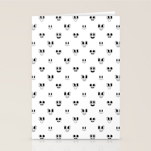 Funny vintage cartoon face doodle pattern Stationery Card Gallery Image 1