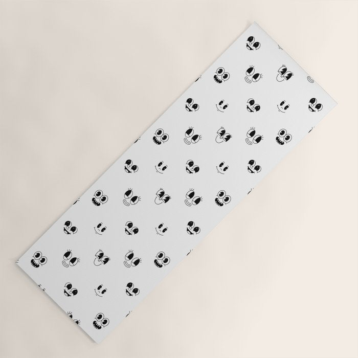 Funny vintage cartoon face doodle pattern Yoga Mat Gallery Image 1