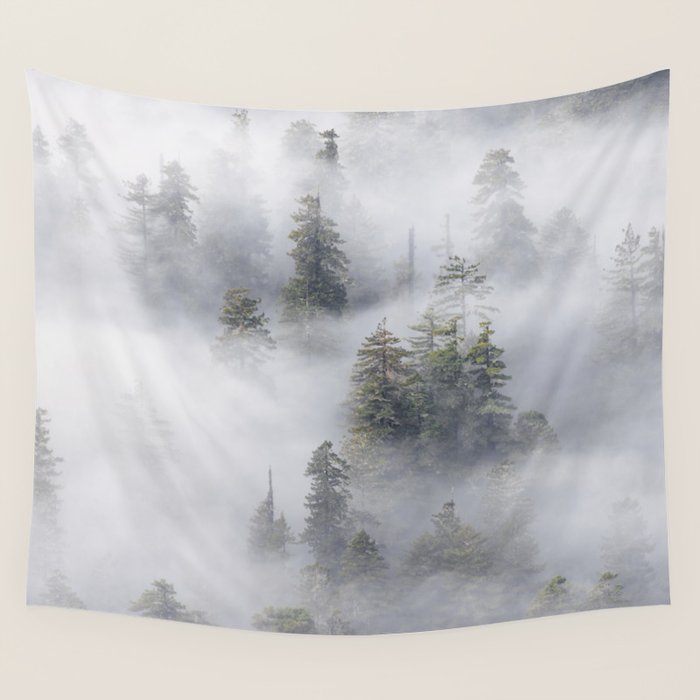 Forest In The Sky - Redwood National Park Foggy Trees Wall Tapestry Gallery Image 1