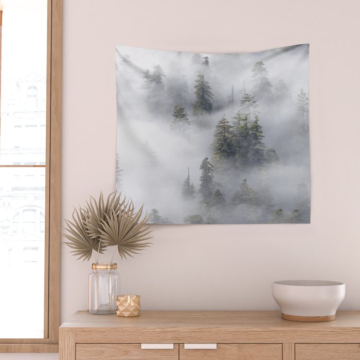 Forest In The Sky - Redwood National Park Foggy Trees Wall Tapestry Gallery Image 2