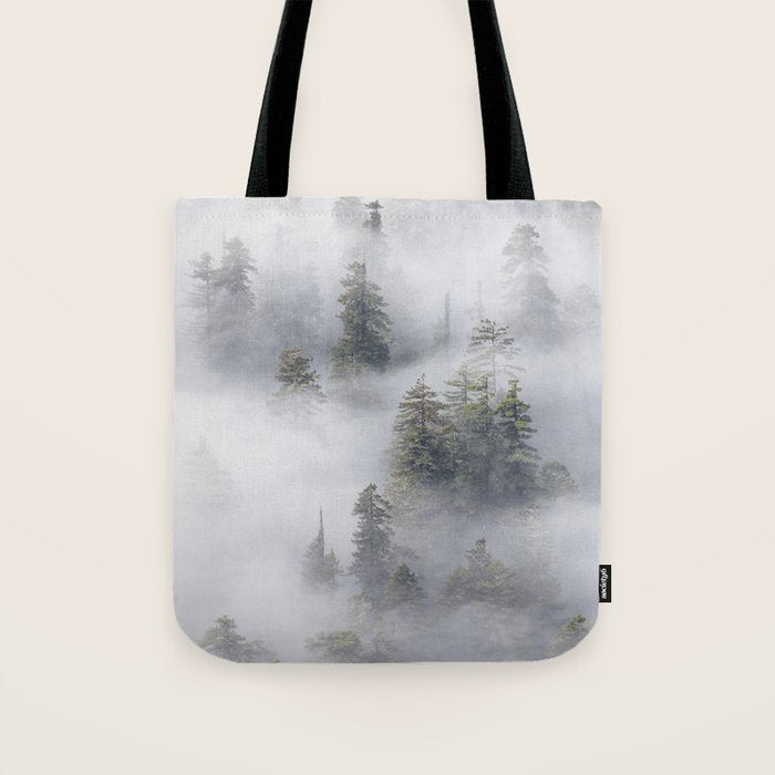 Forest In The Sky - Redwood National Park Foggy Trees Tote Bag Gallery Image 1