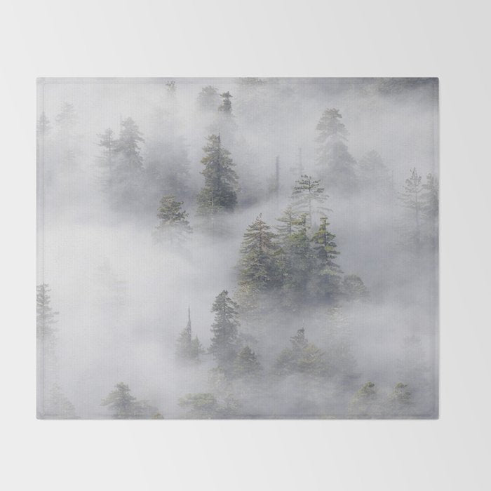 Forest In The Sky - Redwood National Park Foggy Trees Throw Blanket Gallery Image 2