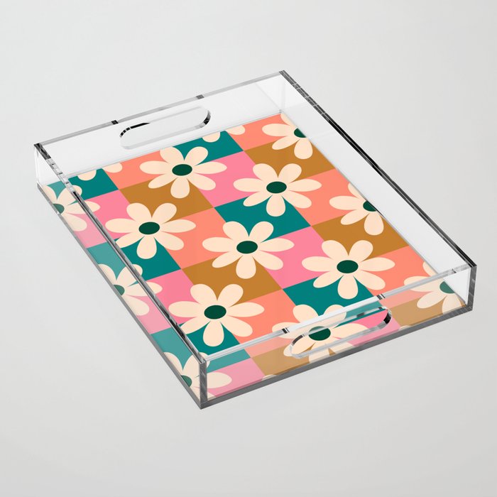 Daisy checkered - colors  Acrylic Tray Gallery Image 1
