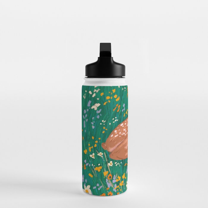 Sleeping Deer in Wildflower Meadow Whimsical Nature Illustration Water Bottle Gallery Image 3