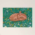 Sleeping Deer in Wildflower Meadow Whimsical Nature Illustration Welcome Mat Gallery Image 1