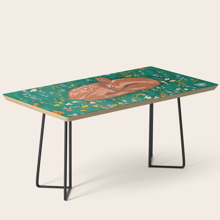 Sleeping Deer in Wildflower Meadow Whimsical Nature Illustration Coffee Table Gallery Image 1