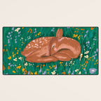 Sleeping Deer in Wildflower Meadow Whimsical Nature Illustration Desk Mat Gallery Image 3