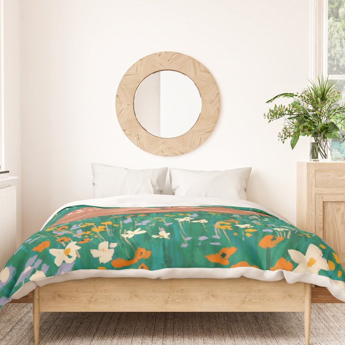 Sleeping Deer in Wildflower Meadow Whimsical Nature Illustration Duvet Cover Gallery Image 3
