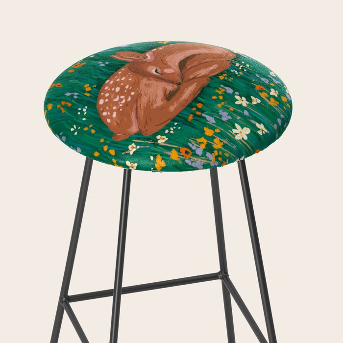 Sleeping Deer in Wildflower Meadow Whimsical Nature Illustration Stool Gallery Image 2