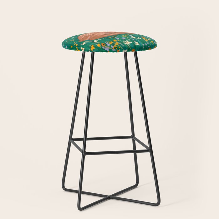 Sleeping Deer in Wildflower Meadow Whimsical Nature Illustration Stool Gallery Image 1